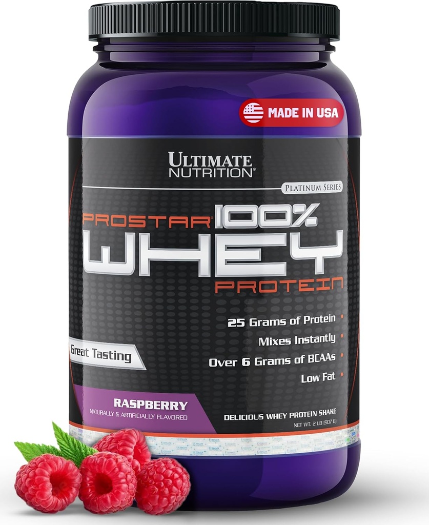 תזונה האולטימטיבית Prostar Whey חלבון אבקת Isolate, Raspberry - Low Carb, אבקת חלבון גבוהה שקד עבור שריר מקבל & התאוששות - נמוך נתרן, נמוך-Fat & Keto Friendly - 2 lbs Tub