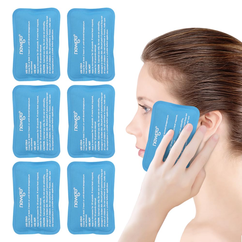 NewGO Mini Ice Packs (6 Packs) Gel Cold Packs for Injuries Reusable, Face Ice Pack עבור Face Surgery, שיניים כאב, עיניים עייפות, ה-Bos Boos, Bruises, Headaches, Breastfeeding 4.5