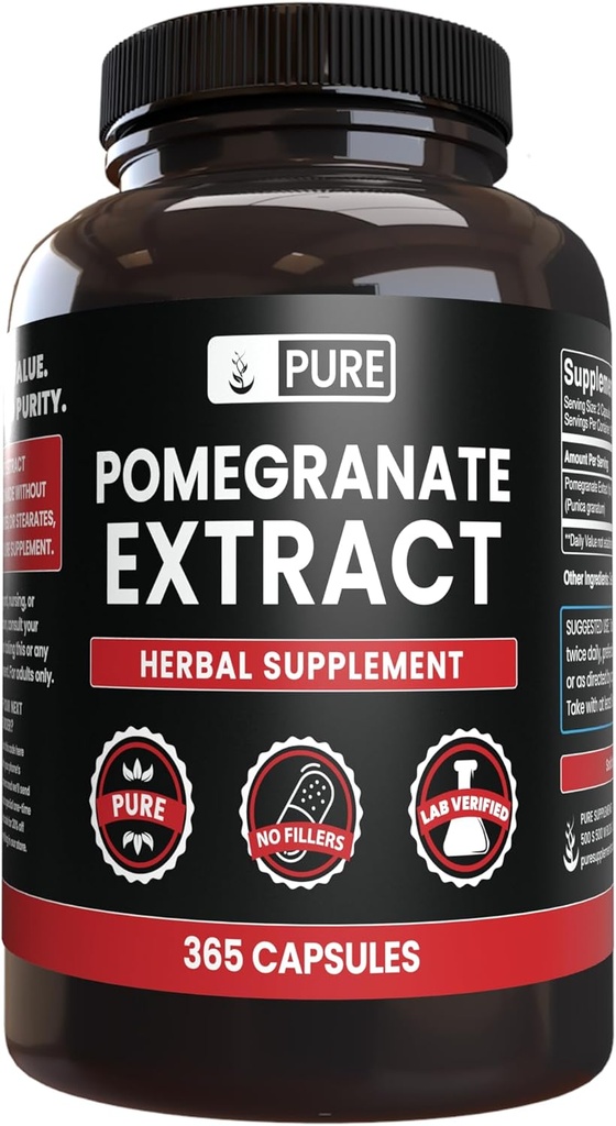 Pure Ingredients Pomegranate Extractnesium Or Rice Fillers, Always Pure, Lab מאומת (365 קפסולות)