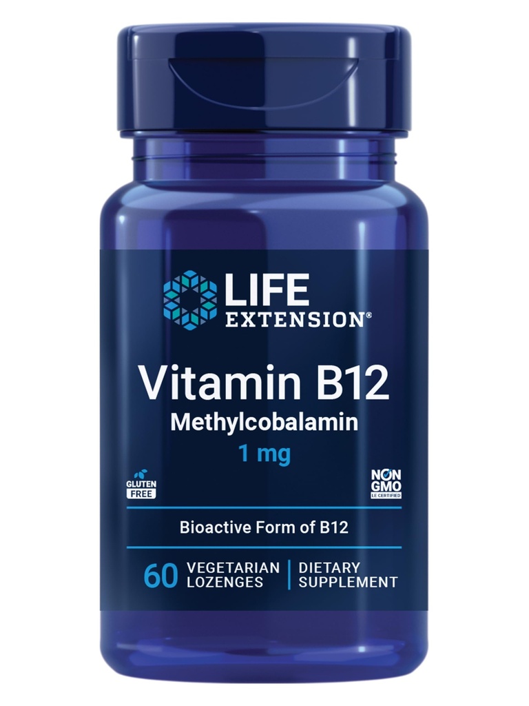ויטמין B12 Methyylobalamin, תוסף בריאות עצבי, תמיכה קוגניטיבית, ויטמין אנרגיה, methylcobalamin B12, 1 מ"ג, Quick-Dissolution, Vegetarian, 60 lozengesges