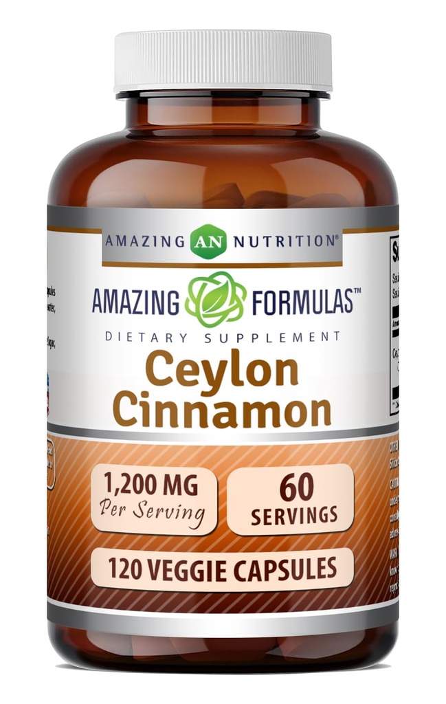 פורמולות מדהימות Ceylon Cinnamon 1200 Mg | קפסולות צמחוניות | Non-GMO | Gluten-Free | Made in USA (1 Pack | 120 Count)