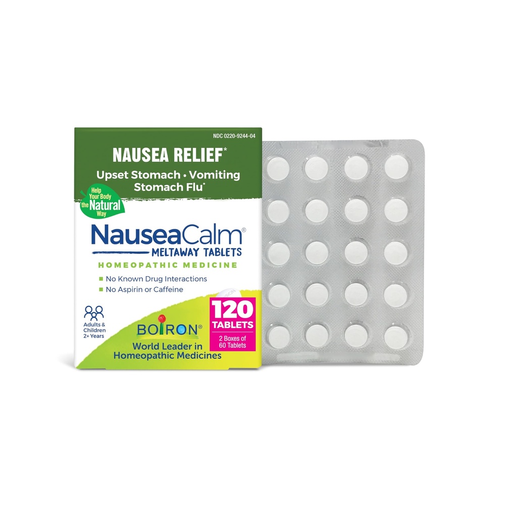 Boiron NauseaCalm הקלה עבור Upset Stomach, Nausea, ו vomiting בשל שפעת Stomach, Overindulgence, or Motion Diseaseness - Non-Drowsy - 120 (2 Pack of 60)