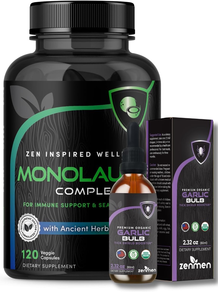 Zenmen Immune Support Bundle: Garlic Tincture ו Monolaurin קפסולות