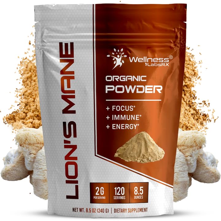 טוב לב LABSRX Lions Mane אבקה, תוסף Mushroom - 2000mg - Lions Mane תוסף - Lion's Mane Mushroom אבקת מוח תוספי זיכרון להתמקד, תמיכה כספית - 120 משרתים