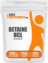 BulkSupplements.com Betaine HCl אבקת - Betaine hydrochloride תוסף, תמיכה תזונתית - Gluten Free, 750 מ"ג עבור שירות, 250g (Pack of 1)