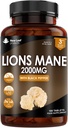 New Leaf Products Lions Mane Mushroom לחלץ תוסף 2000 מ"ג - 180 לוחות חזקים גבוהים עם Black Pepper - (לא אבקה או קפסולות) המיוצר בבריטניה
