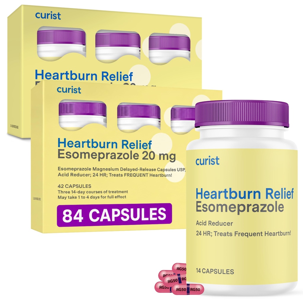 Curist Esomeprazole 20 מ"ג קפסולות נדחה-Release הרוזן 84 - Acid Reflux Medicine for Heartburn הקלה - שתי חבילות של 42 קפסולות ספירה (84 Total) - Acid Reflux Relief