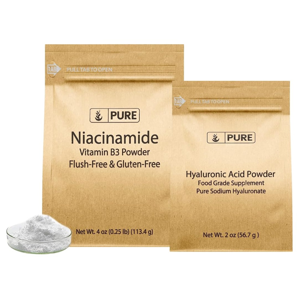 המונחים: OrIGINAL INGREDIENTS Hyaluronic Acid ו Niacinamide Bundle, Sizes שונים, Flush-חינם, אבקות יפות