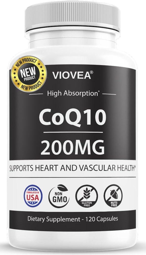 CoQ10 - מיוצר בארה"ב, 120 קפסולות, 200 מ"ג (4-Month Supply), Ultra High Absorption Coenzyme Q10 תוסף - Antioxidant for Heart, Escular Health and Energy Boost