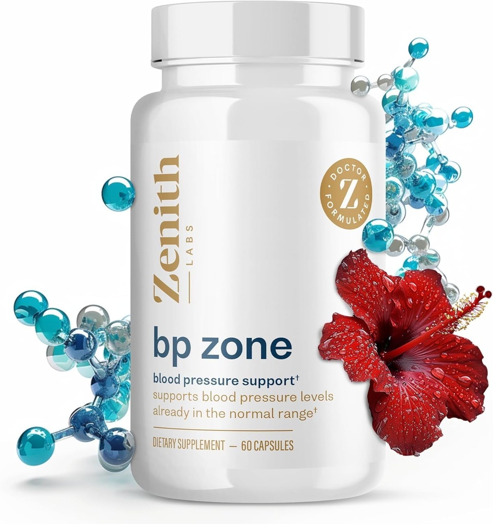 Zenith Labs BP Zone - Natural Blood Flow תוסף - Herbal Extract Pills - Advanced Formula with Saffron Crocus, Hibiscus, Garlic, CoQ10 ו- Magnesium