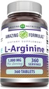 פורמולה מדהימה L-Arginine תוסף | 1000 Mg Per Serve | Tablet | Amino Acid Supplement for Women & Men | Non-GMO | Gluten Free | Made in USA (360 Count)