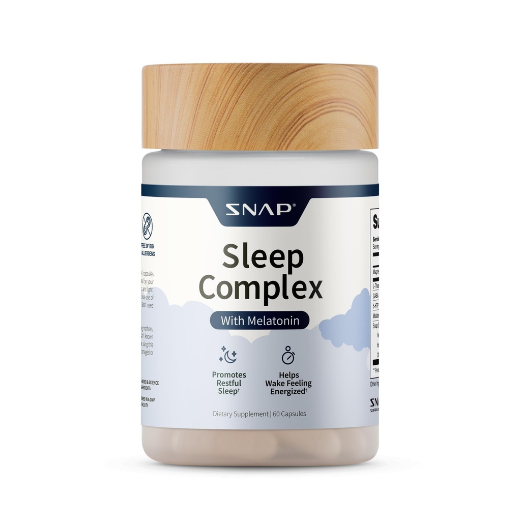 Snap Supplements Natural Sleep Aid with Melatonin & Valan Root - תמיכה להרגעה, שינה עמוקה ולילה התאוששות - 60 קפסולות