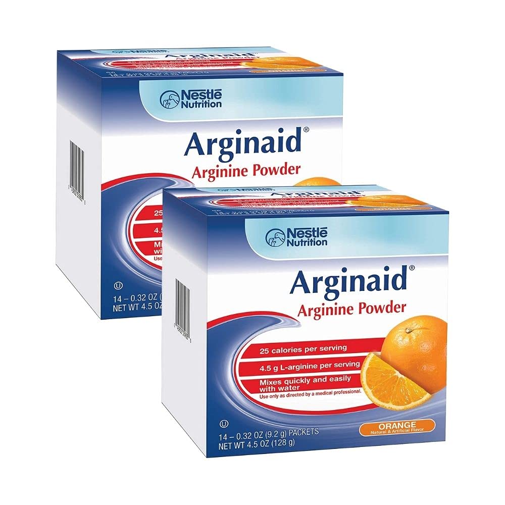 אבקת Arginaid Arginine Drink Mix, Orange - צרכים תזונתיים עבור Wound Care - 0.32 OZ Packets (14 CT / Pack) (Pack of 2)