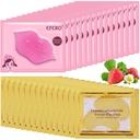 30 Pairs Lip Mask & Under Eye Mask, 24K Gold Crystal Collagen under Eye Patches for Puffy Eyes, Lip Masks ביעילות Nourishes the Lip & Eye Skin, מסכות עיניים גורמות קווים יפים ועיגול כהה