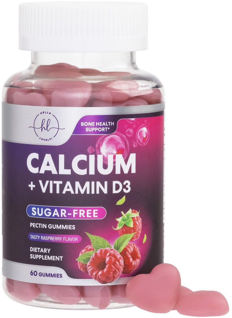 תוספי Calcium עבור נשים - סוכר חינם Calcium חניכיים עם ויטמין D3 עבור כוח העצם, שיניים ותמיכה בריאות החיסון, צ'יפס טבעי עבור נשים וגברים - Raspberry Flavored & non-GMO - 60 מסטיקים