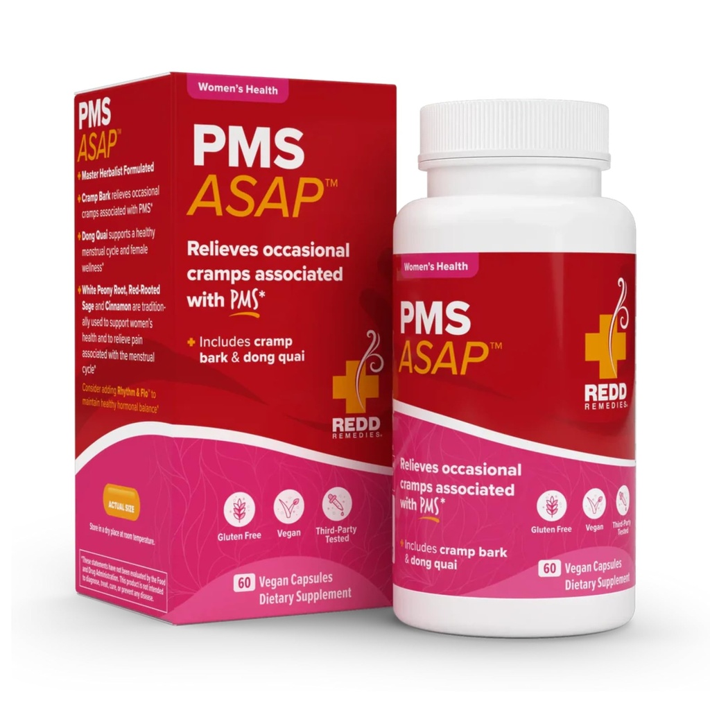Redd Remedies, PMS ASAP, כולל Cramp Bark & Dong Quai, 60 קפסולות טבעוניות