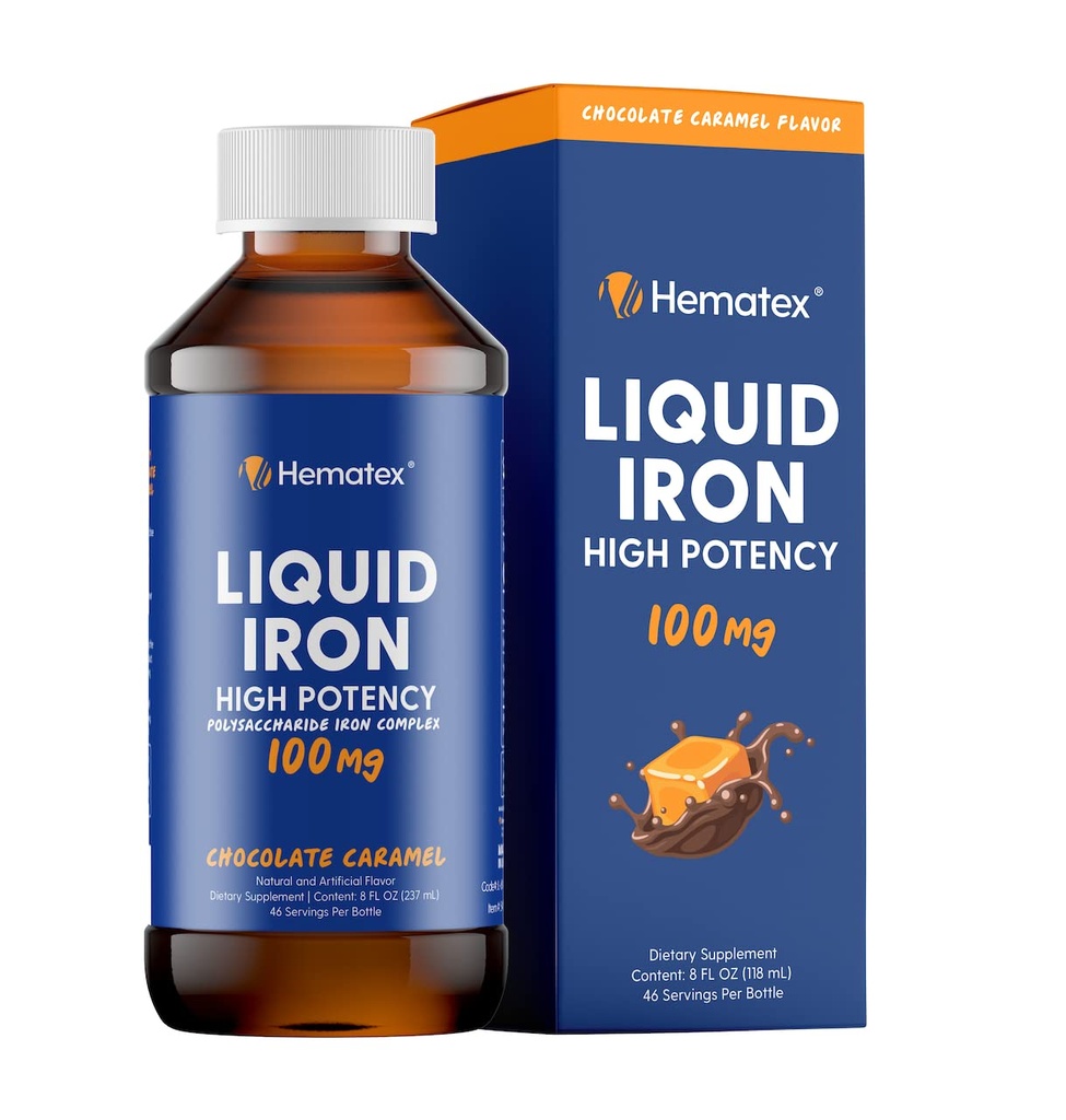 תוספי ברזל לגברים High Potency נוזל ברזל למבוגרים על ידי Hematex - 100 מ"ג Polysaccharide Iron Complex Iron תוספי ברזל עבור אנמיה והגנת ברזל