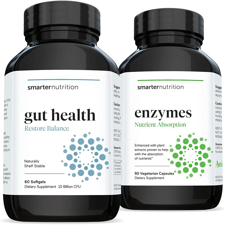 Smarter Gut Health Probiotics - תמיכה תזונתית & Immune + Smarter Nutrition Enzymes - Daily Digestive Aids with 16 אנזימים טבעיים שונים