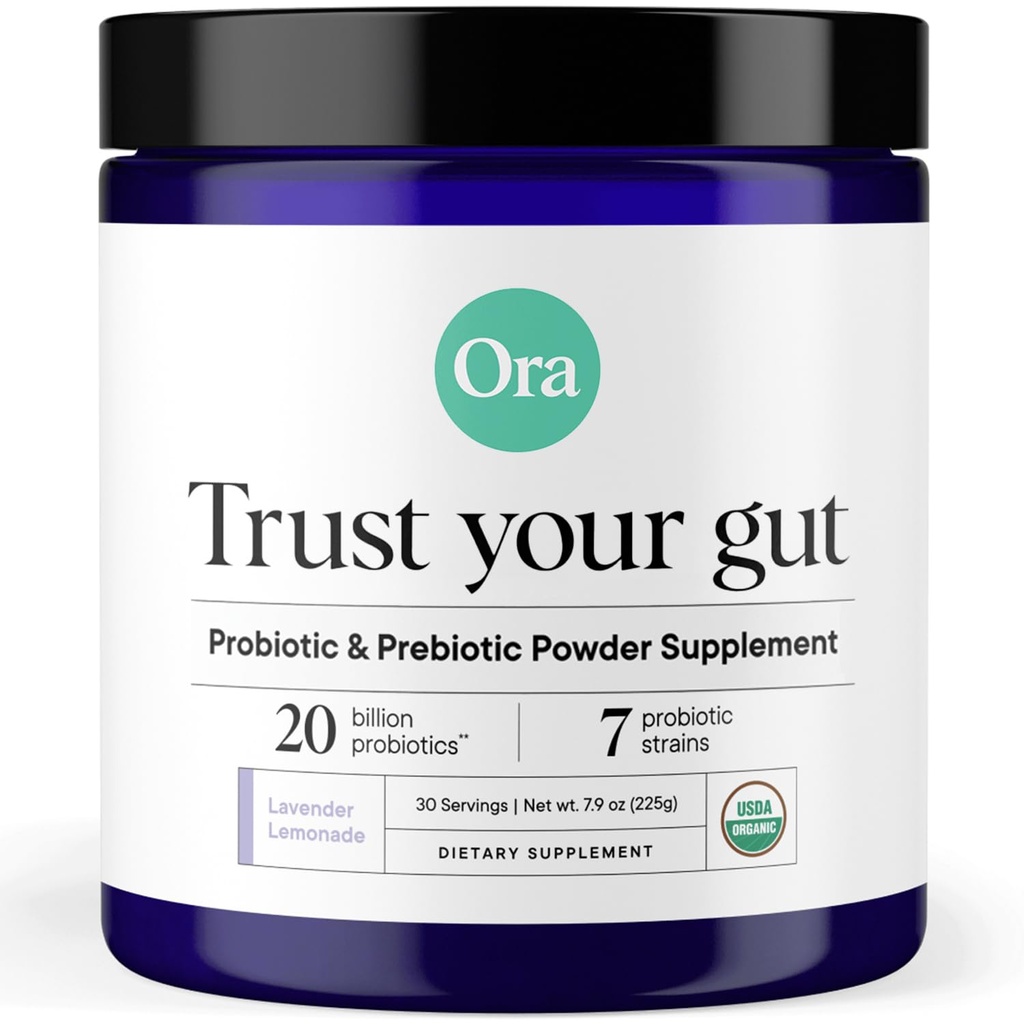 Ora אורגני Prebiotic ו Probiotic אבקת תוספת - 20 מיליארד פרוביוטיקה, 7 סטרינס עבור אבקת Prebiotic הטובה ביותר, non-GMO, Probiotics for Women, Men & Kids - Lavender Lemonadeor, 30 משרתים