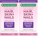 שיער מתקדם בטבע, Skin & Nails, Argan-Infused תוסף ויטמין עם ביוטין ו Hyaluronic Acid, 150 Softgels (Pack of 2)