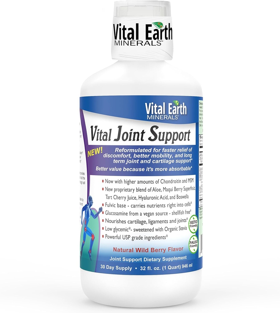 תוסף תמיכה נוזלי כדור הארץ - Glucosamine, Chondroitin, MSM פלוס Hyaluronic Acid, Boswellia & Fulvic Acid (70 + Trace מינרלים), 32 Oz + 1 Oz גביע גביע