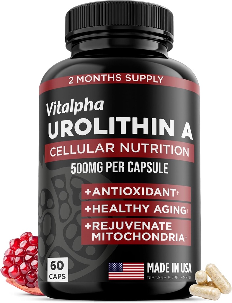 תוסף Urolithin A תוסף - Pure & Powerful Antioxidant Protection Mitochondrial Supplements - אנרגיה טבעית Boost - תמיכה בריאות ותיקון תאים לגברים ונשים - 60s Caps Caps Caps