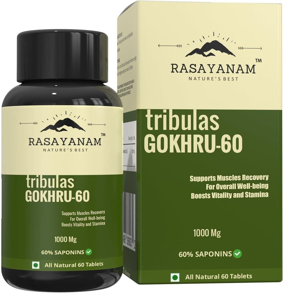 Generic Tribulas Gokhru-60 Gokshura טבליות 1000 מ"ג | Ultra High Concentrated 60% Saponins | שיפור ויגמור | Tribulus Terrestris