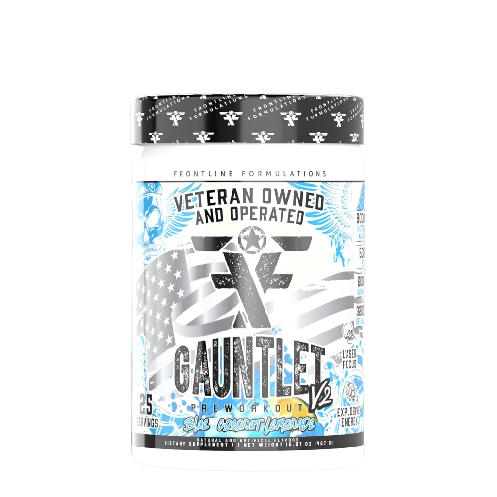אבקת Gauntlet Pre-Workout, Explosive Workouts, לייזר פוקוס, Mid Stim, מדהים פלבדור, ותיק בבעלות ומופעל (25 משרתים, Blue קוקוס Lemonade)