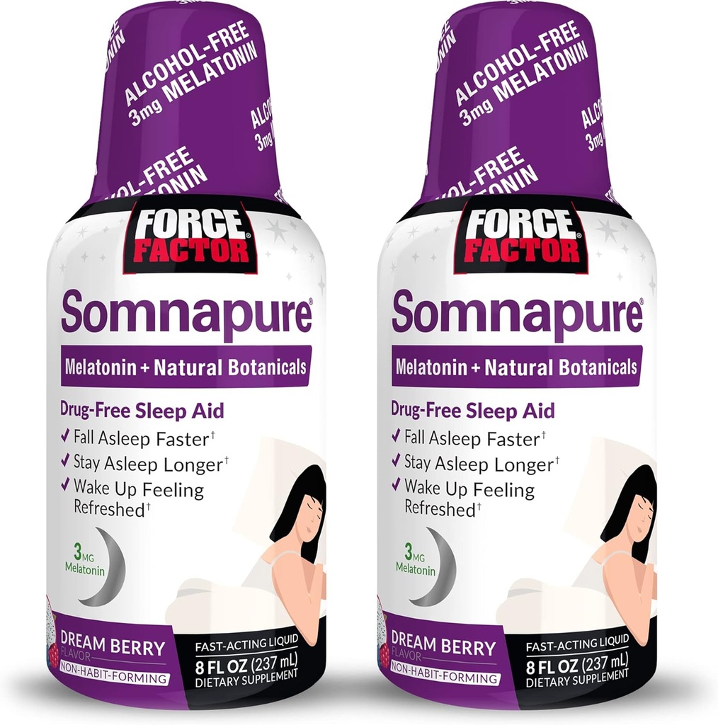 עבור FACTOR Somnapure, 2-Pack, Sleep Aid עבור מבוגרים עם מלטונין, ולריאן שורש, ולימון Balm, תוספת נוזלית כדי ליפול Asleep Faster, Stay Asleep Longer, & Wake Up מרעננים, 16oz, 48 משרתים
