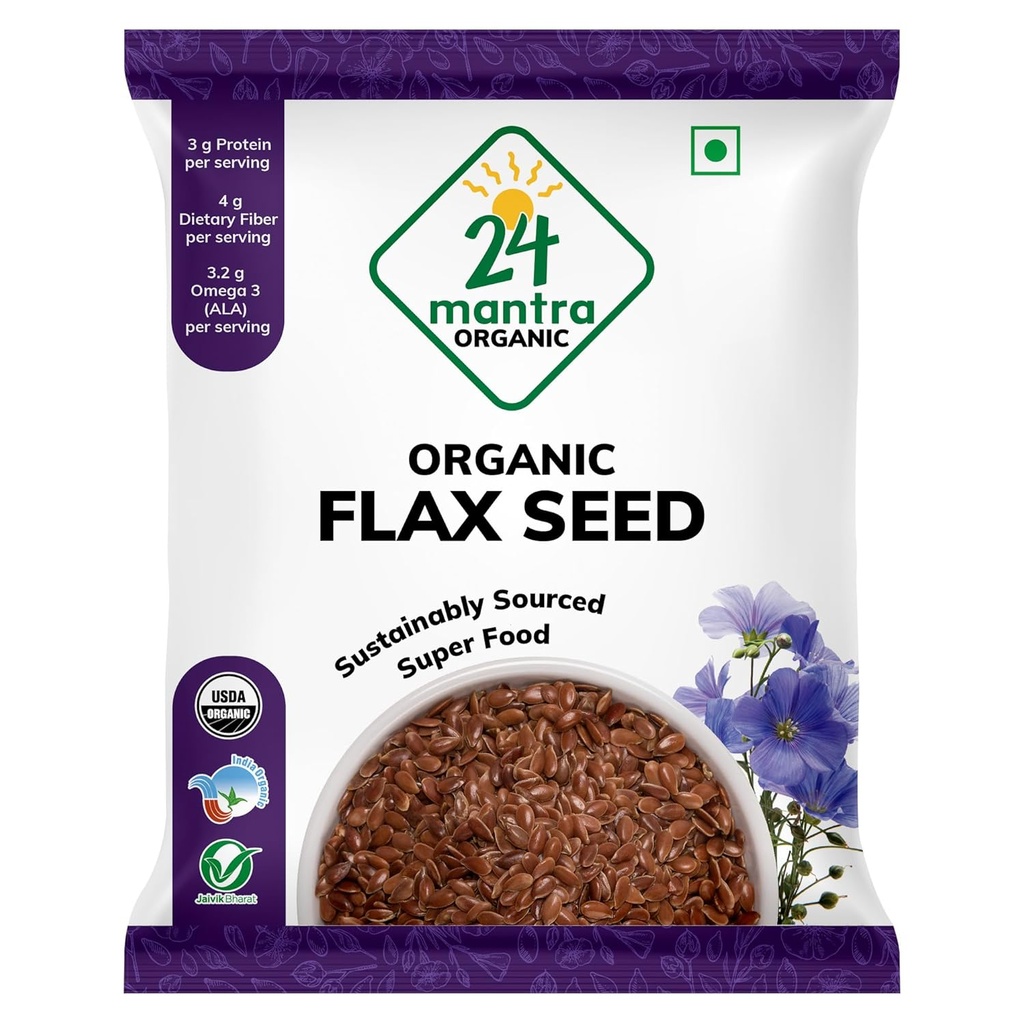 24 Mantra Organic Flax Seeds USDA מוסמך של האיחוד האירופי מוסמך אורגני Pesticides חינם בוגר נתרן חינם - Pack של 1 | 7 Ounce