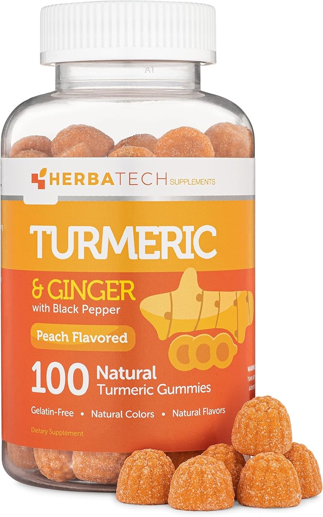 Turmeric Curcumin Gummies עם Black Pepper & ג'ינג'ר Root (100 הרוזן) תוסף צ'ירוק עבור מבוגרים וילדים - תמיכה משותפת טבעוני בטוח
