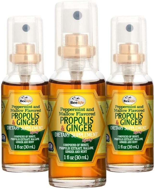 BeeLife Propolis - Soothing Honey & ג'ינג'ר פרפוליס Spray- Natural Immune Support & Bee Propolis Extract-Antioxidants, Rich in Flavonoids & Artepillin, No Sugar, Gluten-Free 3Pack, 90 מ"ל