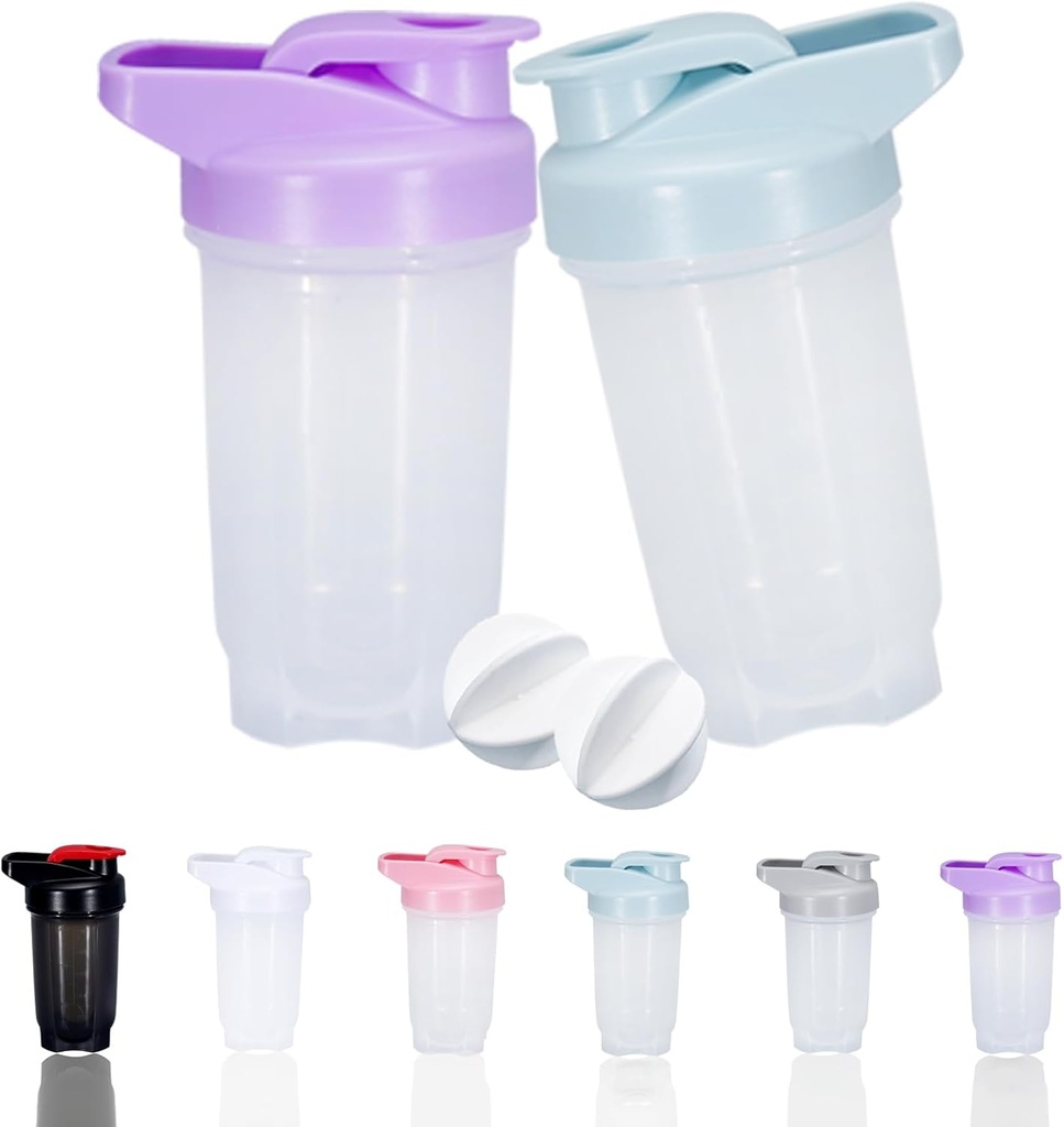 Shaker Bottle Protein Shakes Cup ו- 10Ounce /300ML Shaker-Bottle with Whisk Balls, חלבונים Shaker- Bottles Set, Non-BPA פלסטיק (Bule+Purple)