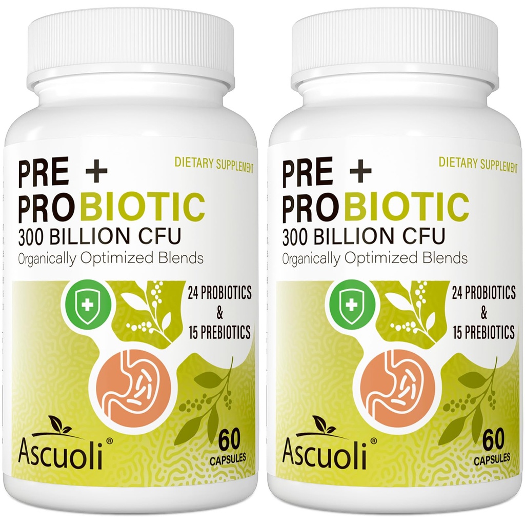 Probiotics for Women & Men - 300 מיליארד CFU, 24 סטרינס + 15 צמחי מרפא טרוםביוטיקה תערובת, Daily Probiotic for Digestive Health, Immune, Gut, Bloating - 120 קפסולת צמחונית (120-Days Supply)