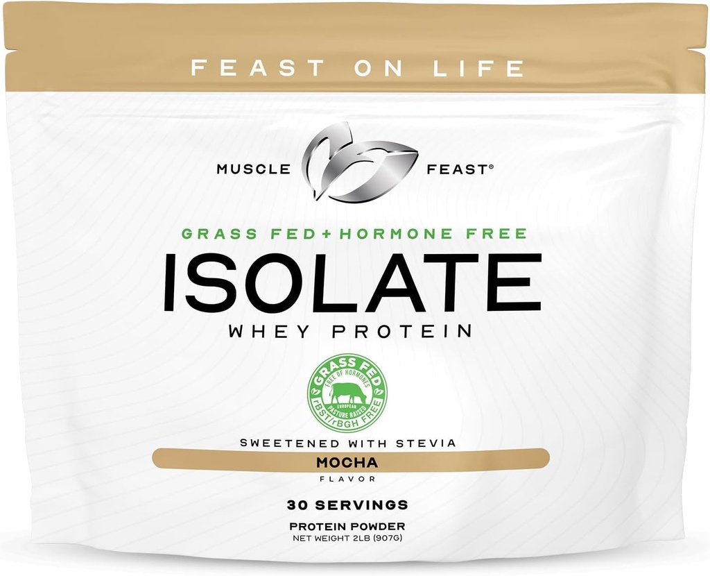 שריר חג Grass-Fed Whey חלבון Isolate, כל הורמון טבעי צמח, Whey Isolate אבקת חלבון עבור גברים ונשים, נקי, חלבון ללא גלוטן - Mocha, 2lb