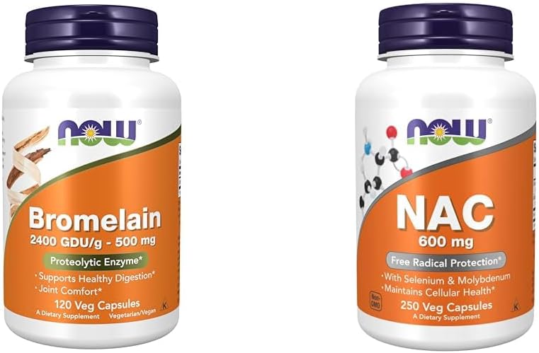 עכשיו תוספים, Bromelain 2,400 GDU /g - 500 מ"ג, טבעי Proteolytic Enzyme *, 120 קפסולות Veg ותוספים, NAC 600 מ"ג עם Selenium & Molybdenum, 250 Veg כמוסות Veg.