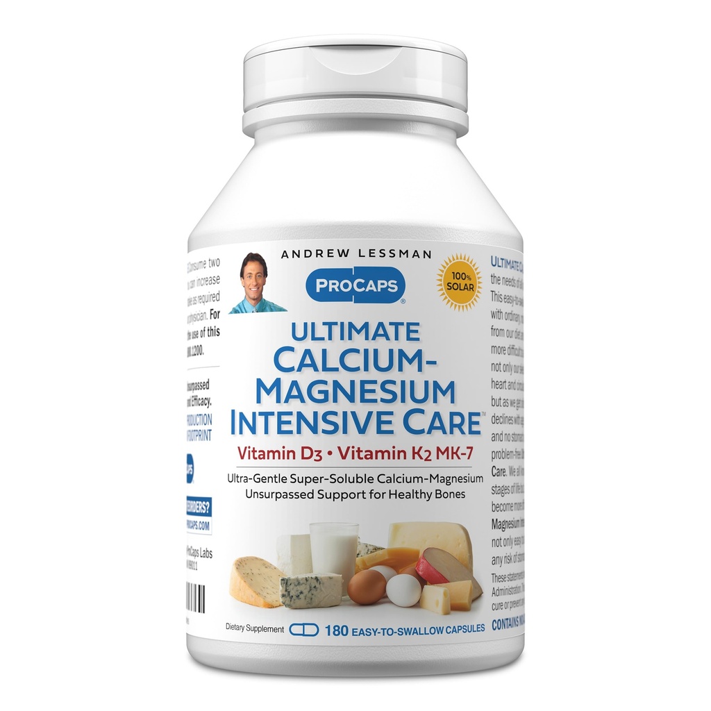 ANDREW LESSMAN Ultimate Calcium-Magnesium Intensive Care עם ויטמין D3 & K2 MK7-120 mcg - 180 קפסולות - עצם ו-Sskeleton Health Essentials. קל ל-Swallow, Super Soluble. אין תוספת