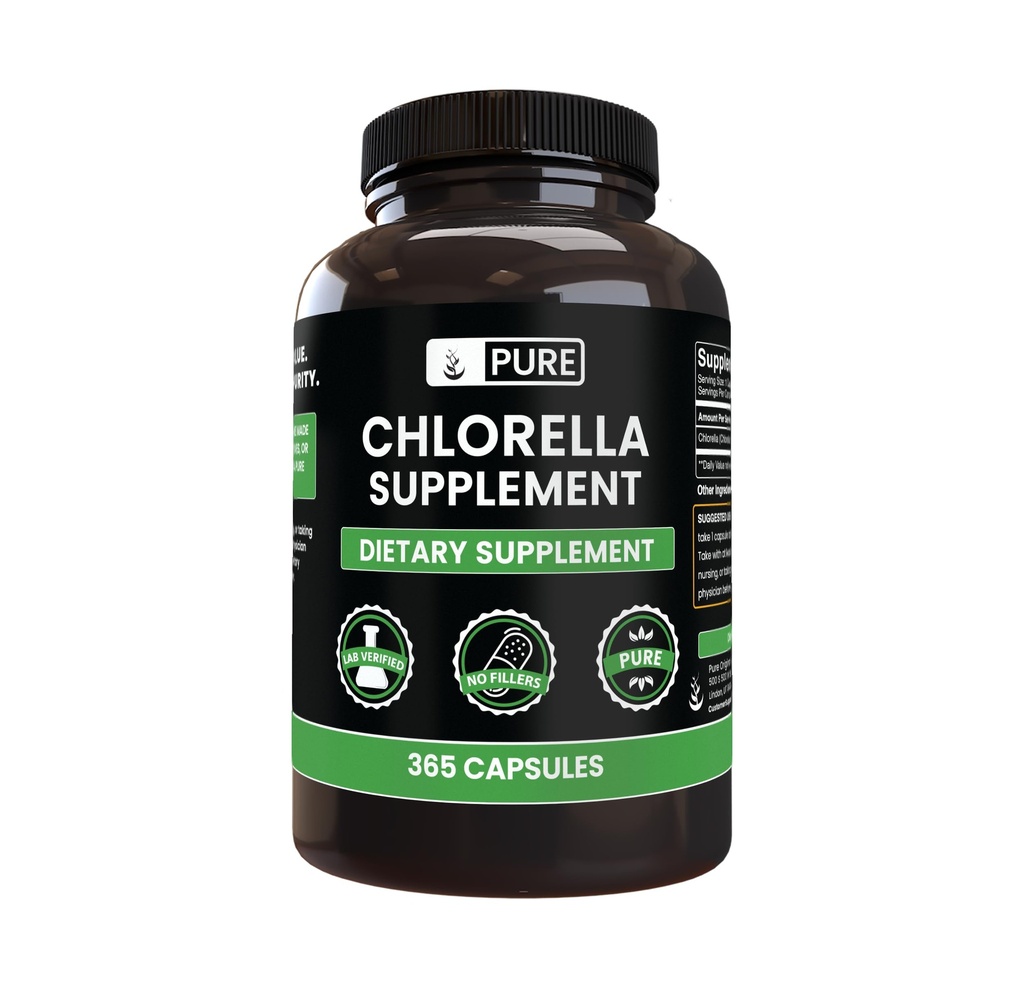 מרכיבים מקוריים טהורים Chlorella (365 קפסולות) No Magnesium Or Rice Fillers, Always Pure, Lab מאומת