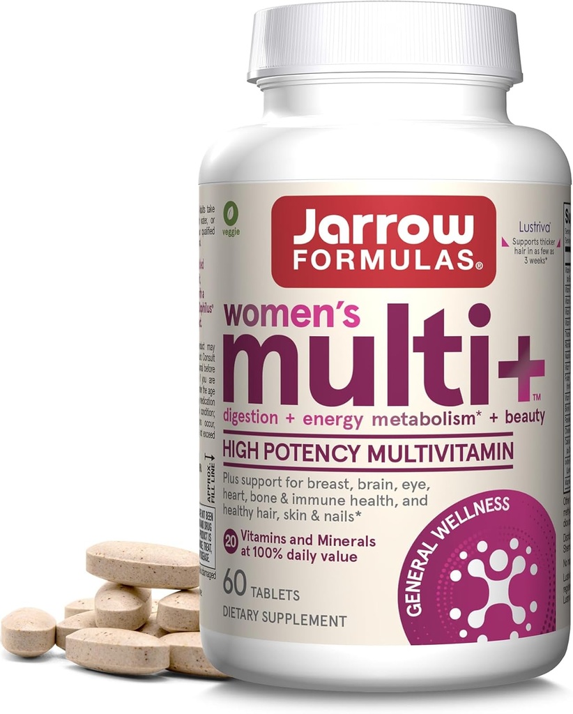 Jarrow Formulas Women's Multi+ Lustriva Hair Growth for Women, ויטמין A, D, Zinc & Lutein, 60 טבליות, 30 יום אספקה