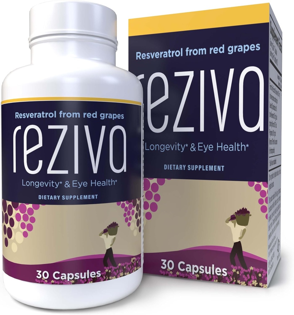 Reziva Resveratrol תוסף - Ultra High Potency & Doctor פורמולה - תוספי Transresveratrol - Grapeseed with Resveratrol - for Longevity, Eye Health and, Total Well-Being - 30 Veg כמוסות