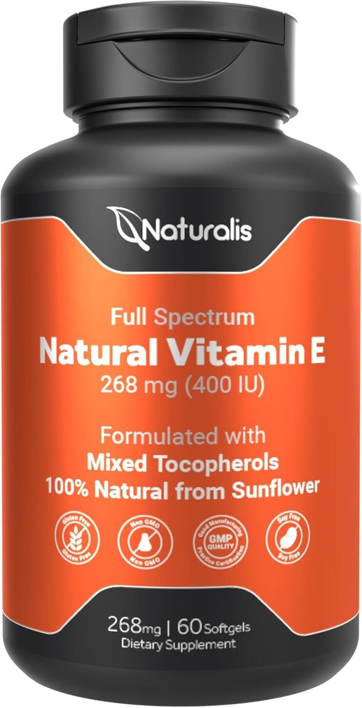 Naturalis Sunflower ויטמין E 268 מ"ג (400 IU) עם Tocopherols מעורב | Essential Skin & Immune Support