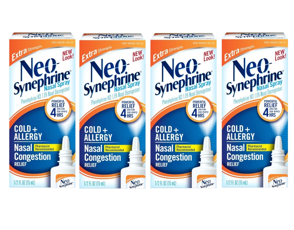 Neo-Synephrine Nasal Spray, תוספת כוח פורמולה, 0.50 אוונס כל אחד (Value Pack of 4)
