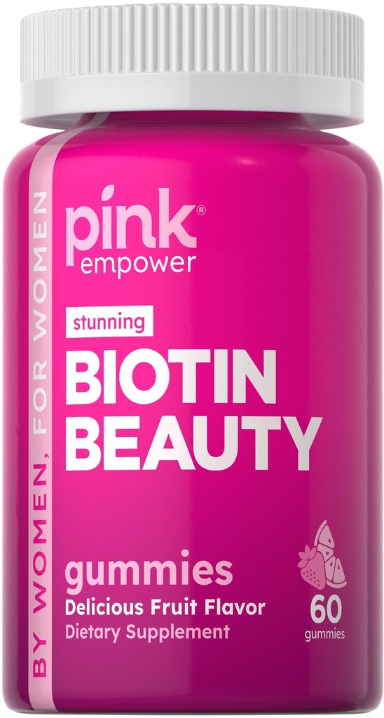 PINK Biotin Gummies לנשים | 60 Count | ויטמין לשיער, עור וציפורים | פירות פלאמור | Non-GMO & Gluten Free