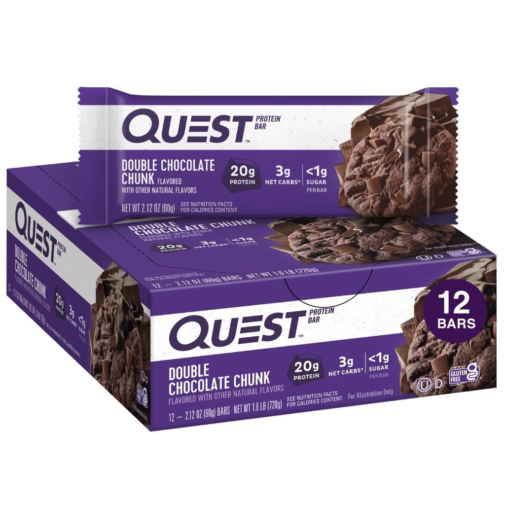 דיאטה כפולה שוקולד Chunk חלבונים Bars, 20g חלבון Bars, 1g Sugar, 4g Net Carb, Gluten Free, Keto Friendly, 12 Count