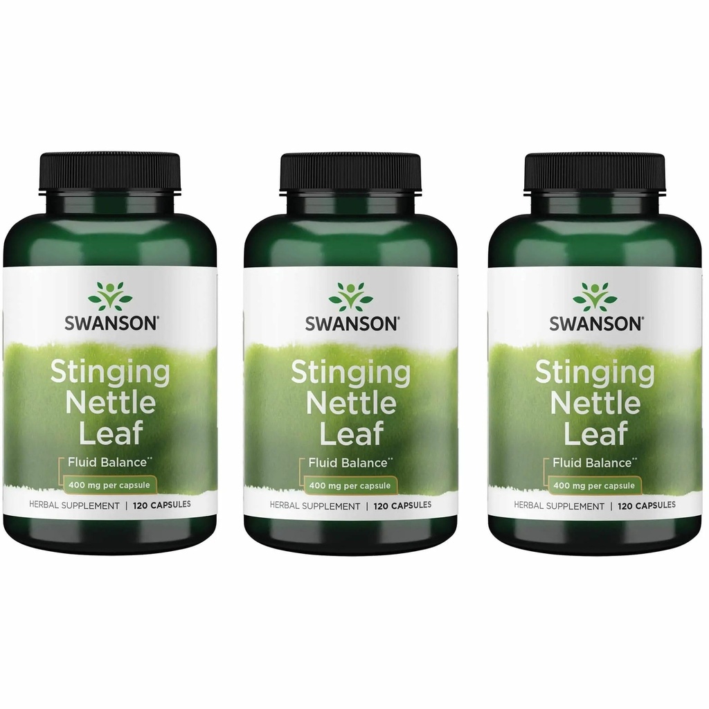 Swanson Sting Nettle Leaf (Urtica Dioica) - תוספת צמחית לקידום התמיכה הבריאות של Urinary Tract & Respiratory - May Support Healthy Fluid Balance - (120 קפסולות) (3 Pack)