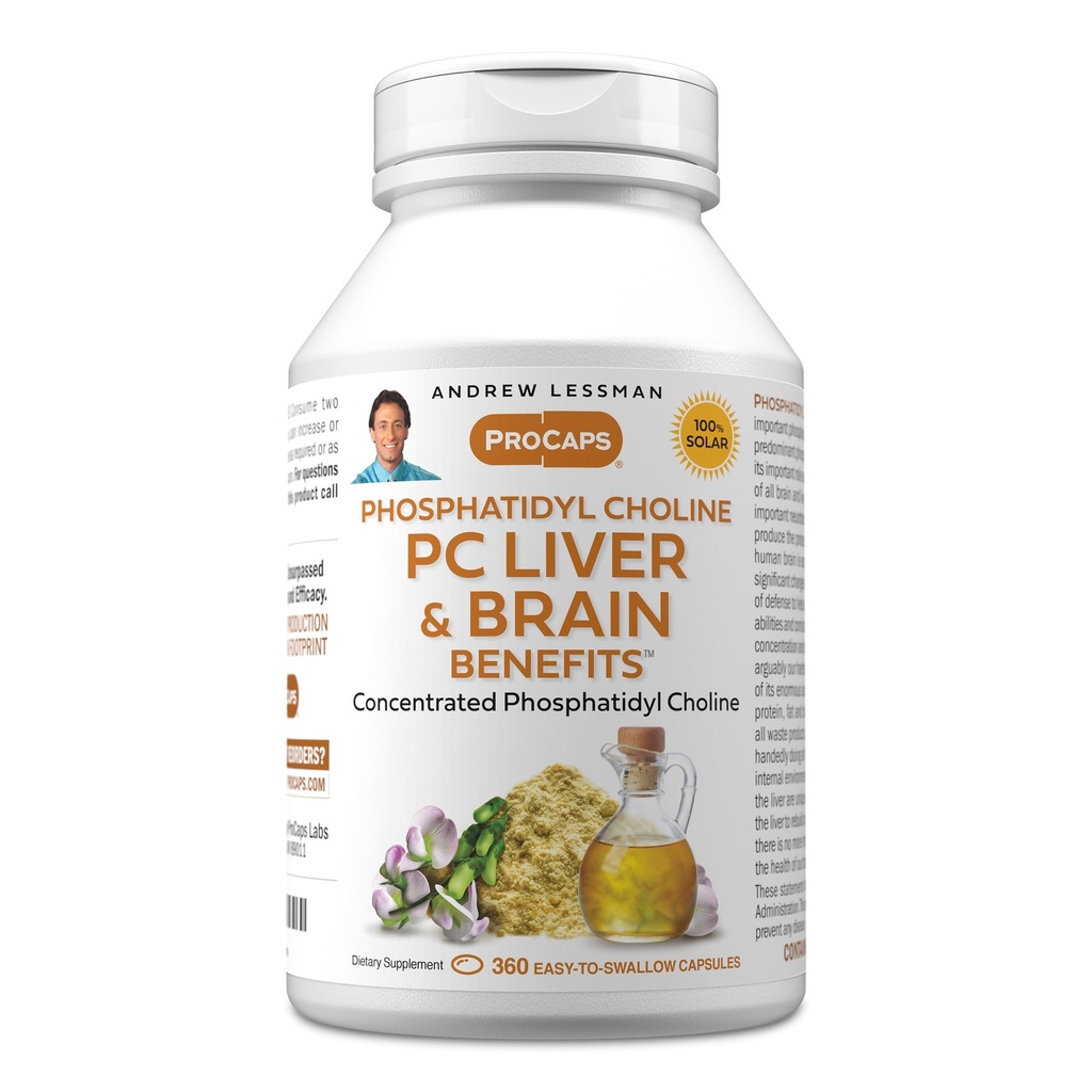ANDREW LESSMAN PC Liver ומוח יתרונות 360 Softgels - Phosphatidyl Choline, הבניין החשוב ביותר בלוק עבור חי בריא ומבנה המוח, תפקוד. אין תוספות. קל ל Swallow Softgels