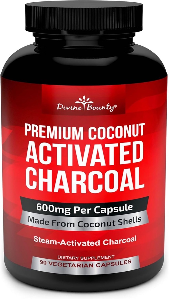 אלה Bounty אורגני מופעל קפסולות Charcoal - 600mg קוקוס Charcoal Pills - 90 Veggie Caps