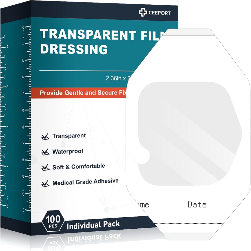 סרטי טראנסנד מתלבשים 2.36" x 2.75, 100 Packs Waterified Wound Bandage Adhesive Patches, Wound Cover Patches for Post Surgical מקלחת, IV Shield, קעקוע לאחר טיפול בנדאז'