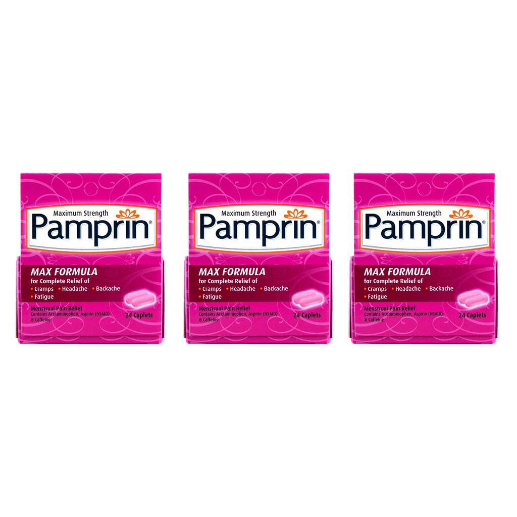 פורמולה כוח מקסימלית Pamprin, 24 Caplets (Pack of 3)