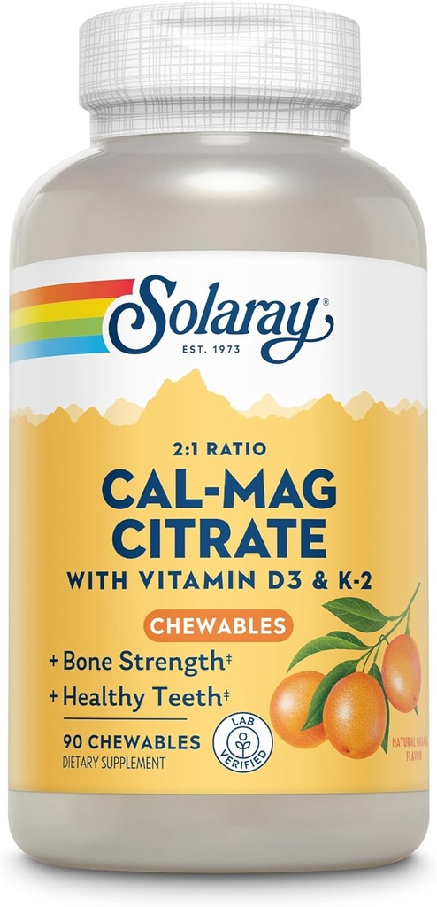 Sunay Cal-Mag Citrate Plus D-3 & K-2 Orange Chewables